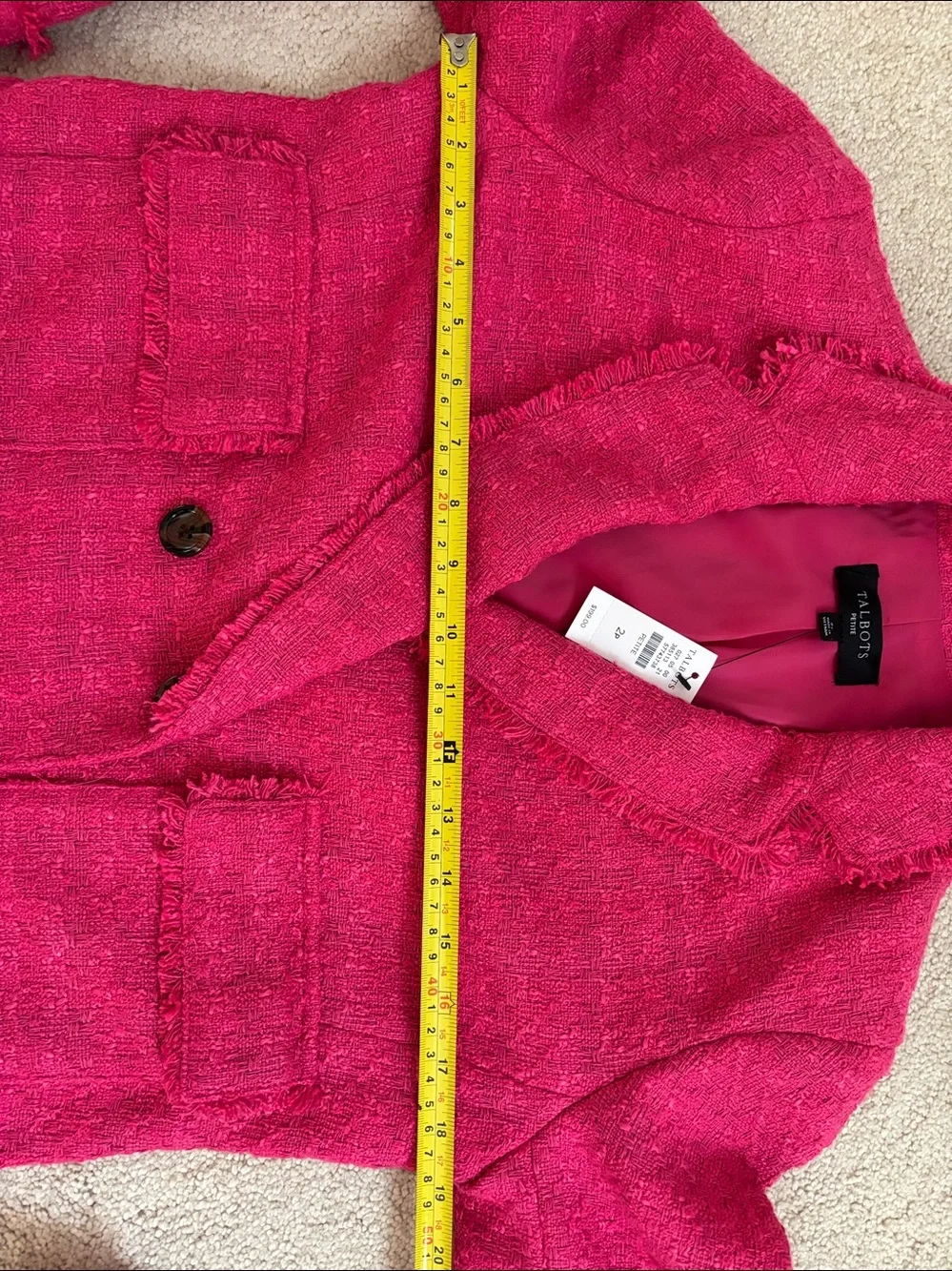 Talbots Hot Pink Bouclé Double-Breasted Cropped Blazer- size 2p NWT